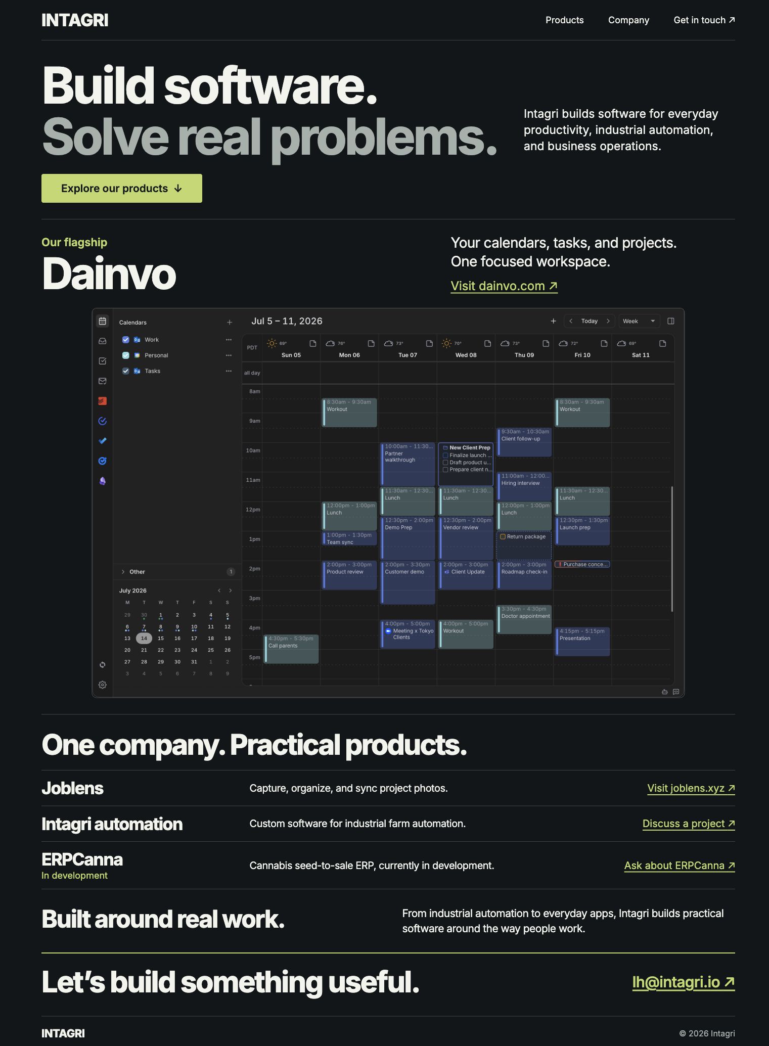 Rendered dark editorial HTML layout with oversized type and a broad Dainvo demonstration